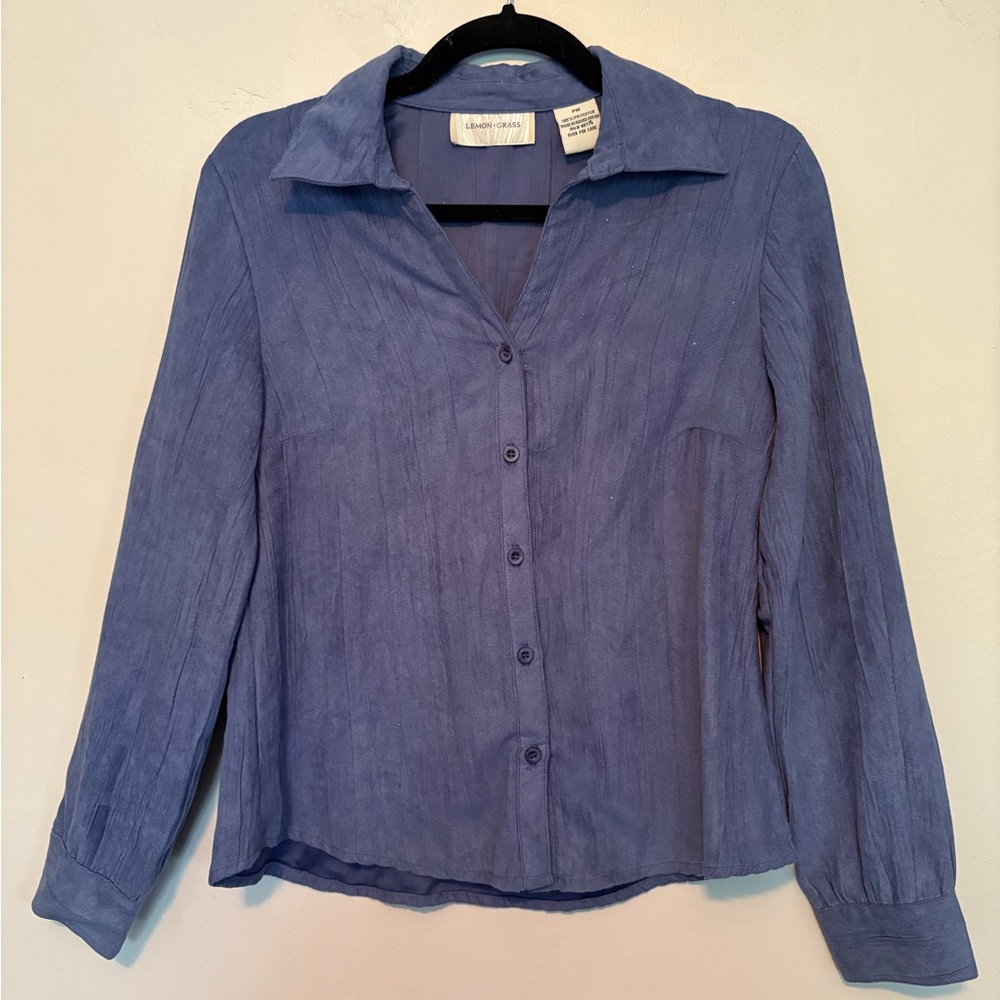 Vintage Lemon Grass Periwinkle Faux Suede Button Down Shirt
